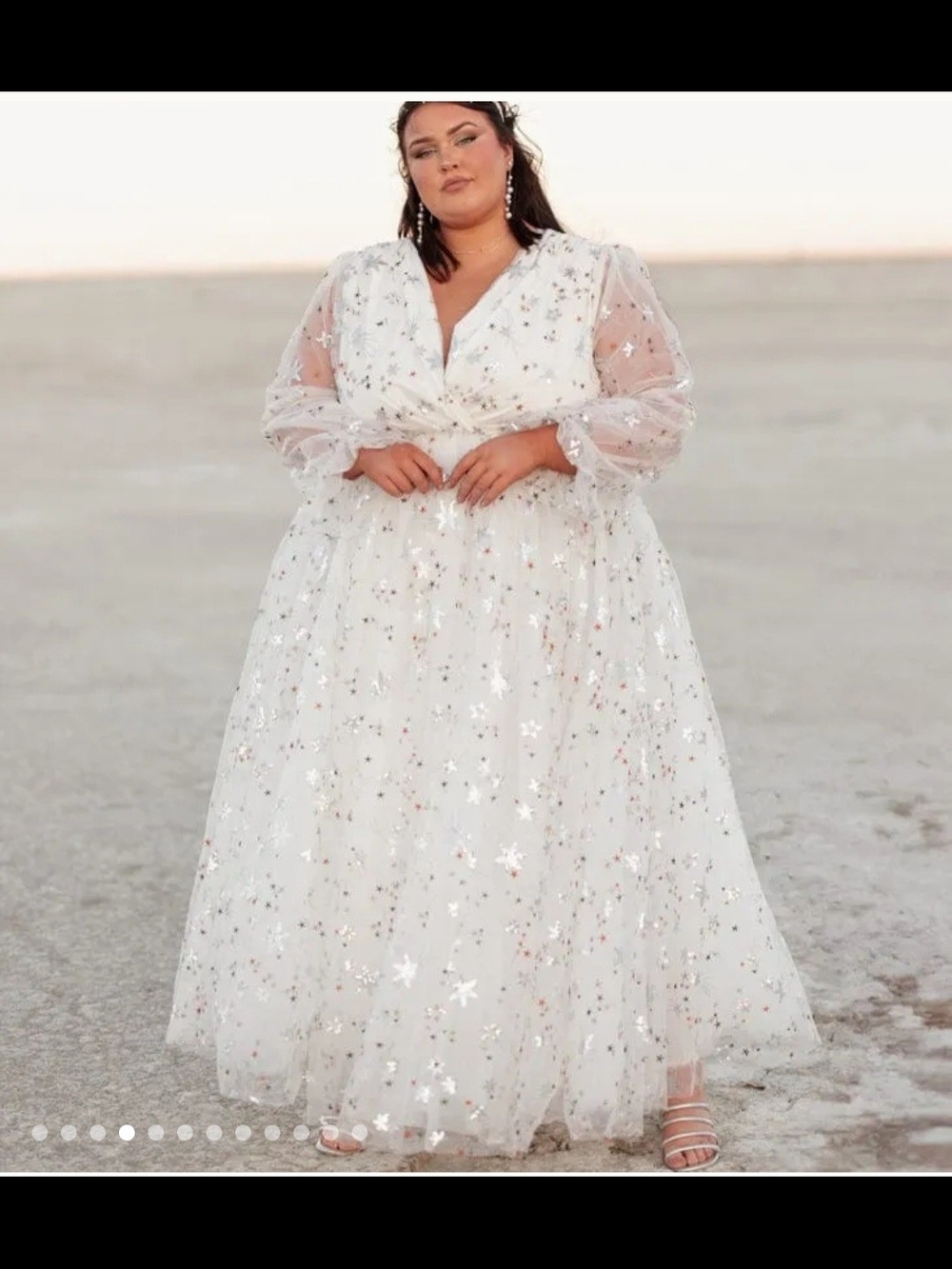 JessaKae Plus Size White Star-Embellished Tulle Maxi Dress